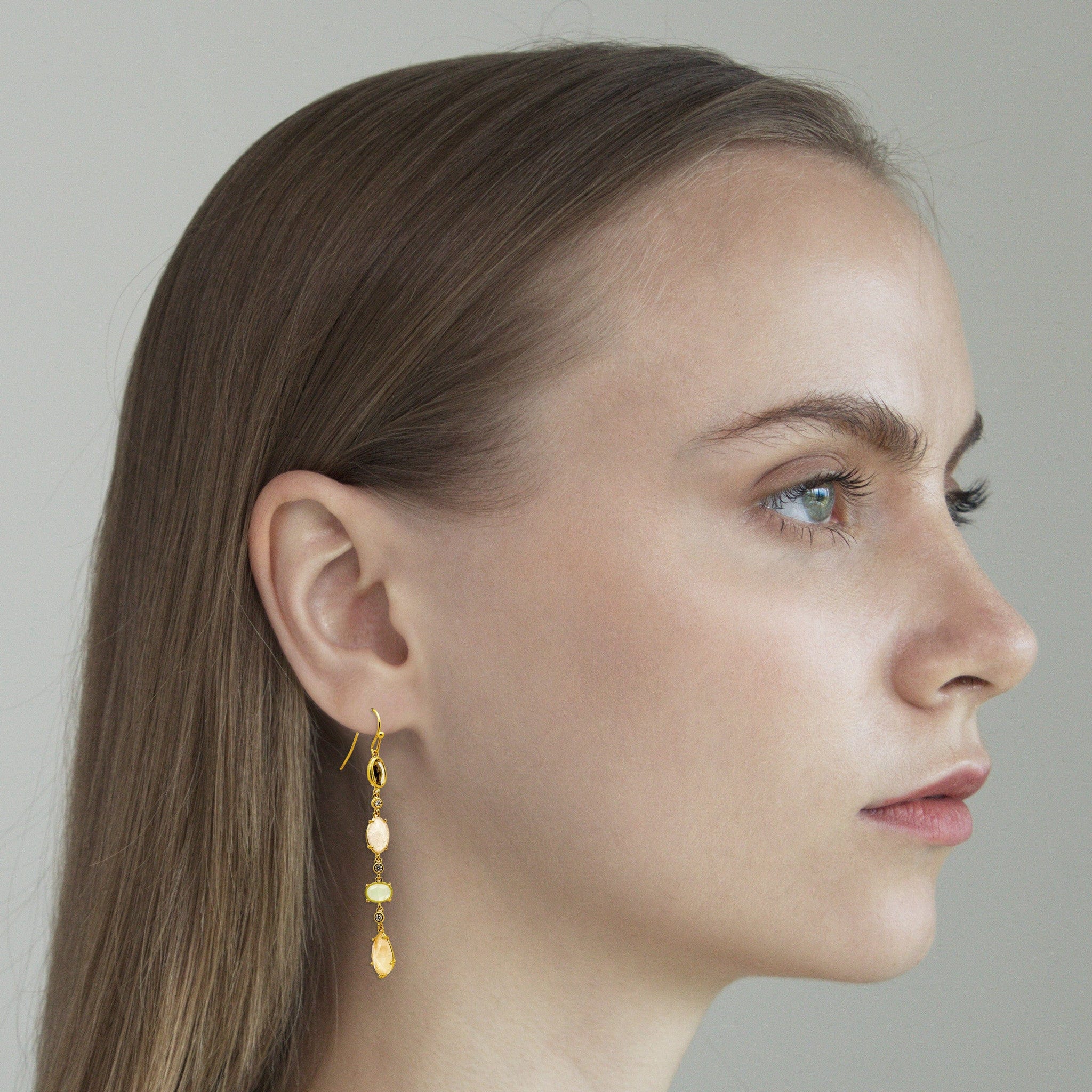 TAI JEWELRY Earrings Gold 4 Stone Linear Drop Earring