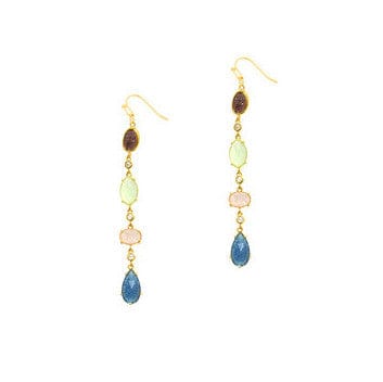 TAI JEWELRY Earrings Gold 4 Stone Linear Drop Earring