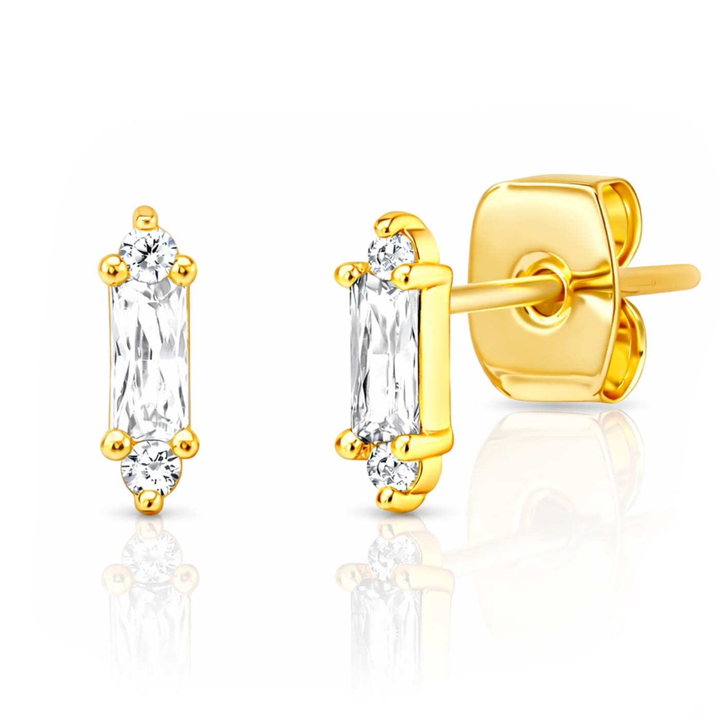 TAI JEWELRY Earrings Clear Gold Baguette Mini Stud Earrings