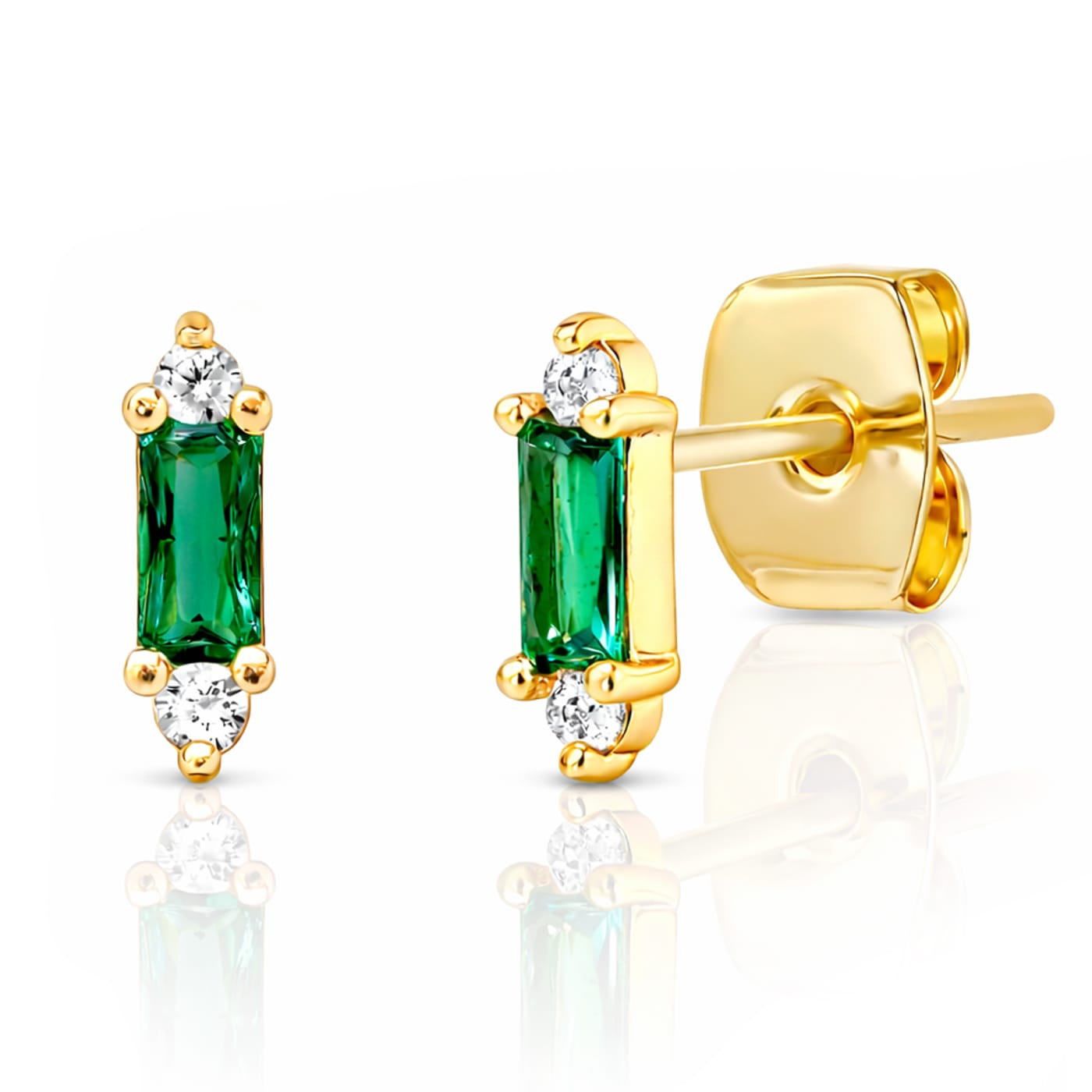 TAI JEWELRY Earrings Emerald Gold Baguette Mini Stud Earrings