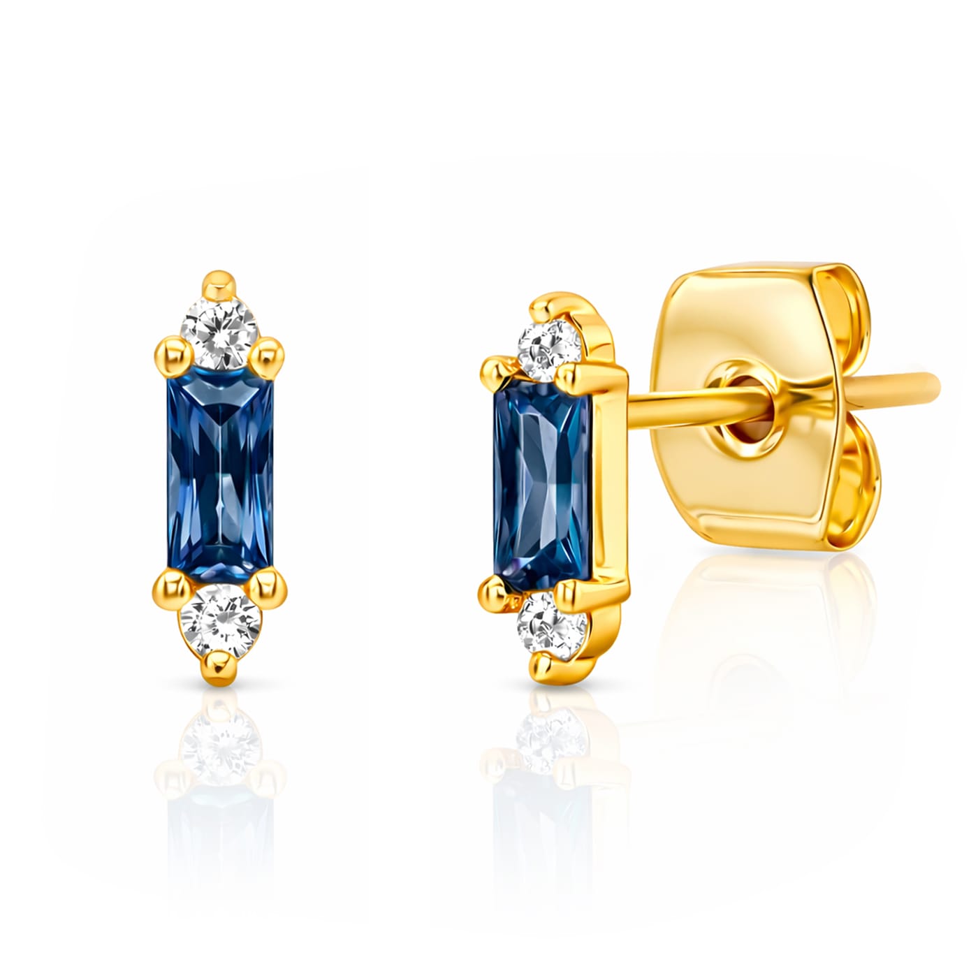 TAI JEWELRY Earrings Sapphire Gold Baguette Mini Stud Earrings