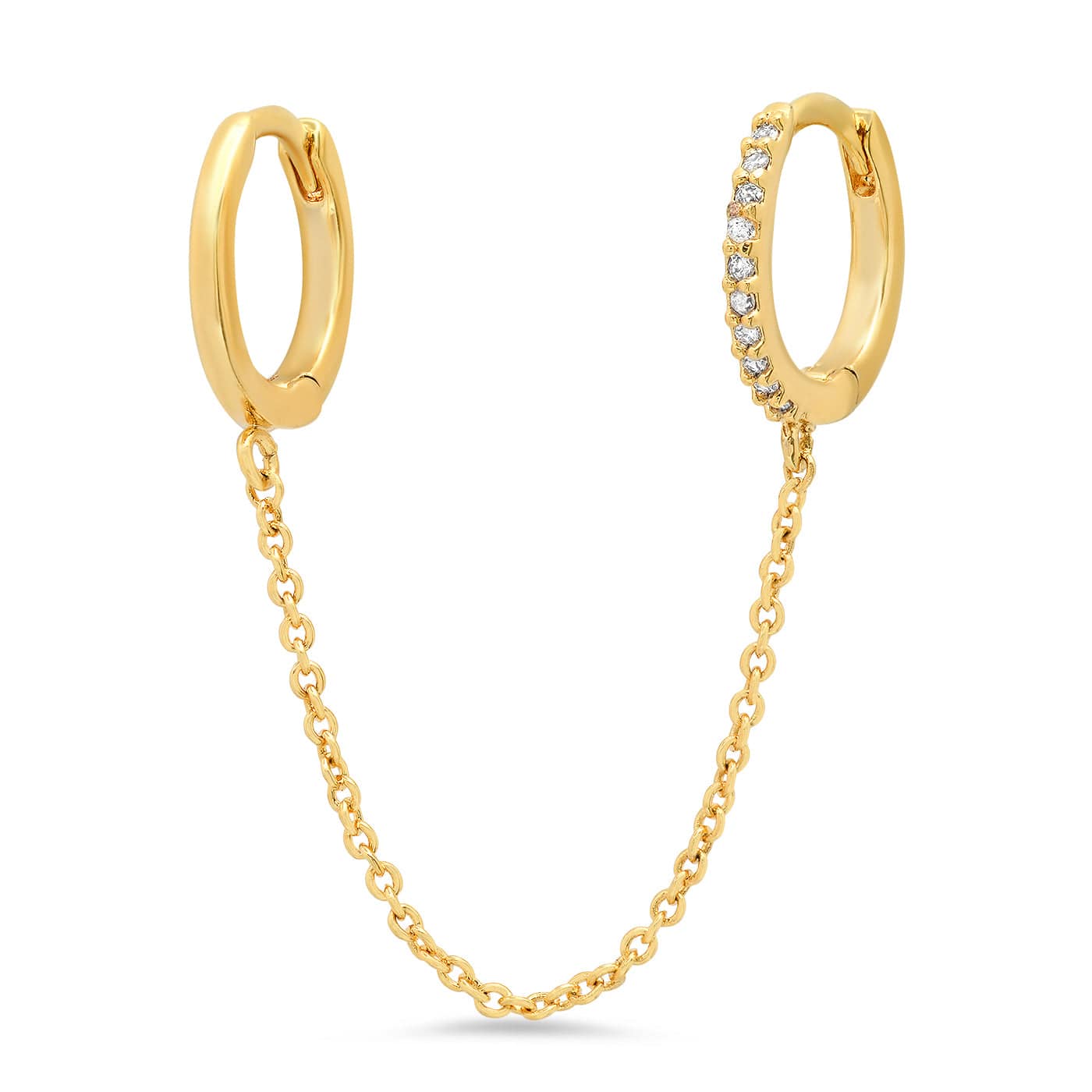 TAI JEWELRY Earrings Gold Double Huggies With Chain