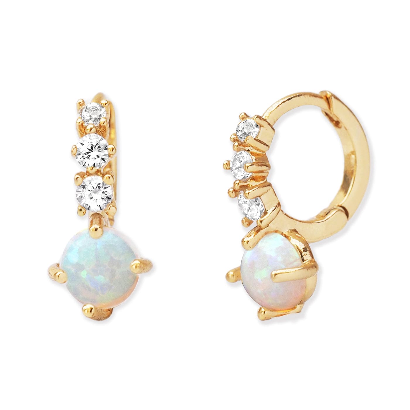 TAI JEWELRY Earrings Gold Huggie with Opal and CZ Trio Drop