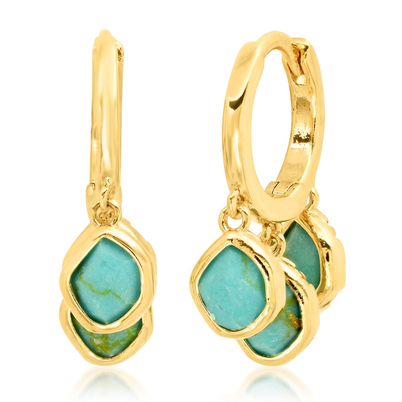 TAI JEWELRY Earrings Turquoise Gold Huggie with Rock Crystal Charms