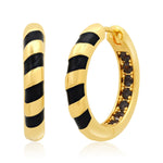 TAI JEWELRY Earrings Black Gold Huggies With Enamel Accent