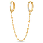 TAI JEWELRY Earrings Gold Pave Huggies with Dangle Chain