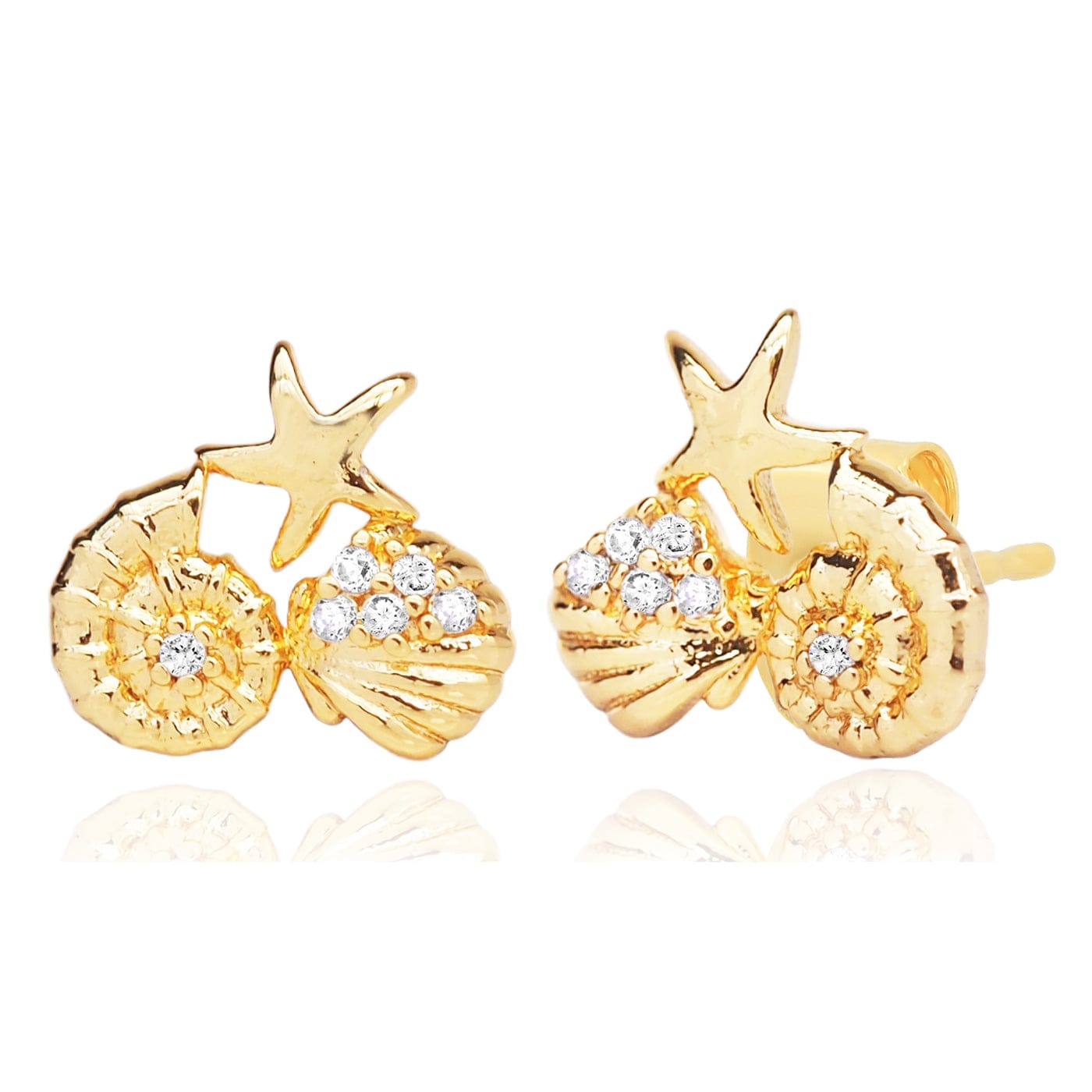 TAI JEWELRY | Gold Starfish and Shell CZ Stud Earrings | Earrings |