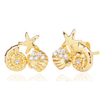 TAI JEWELRY | Gold Starfish and Shell CZ Stud Earrings | Earrings |