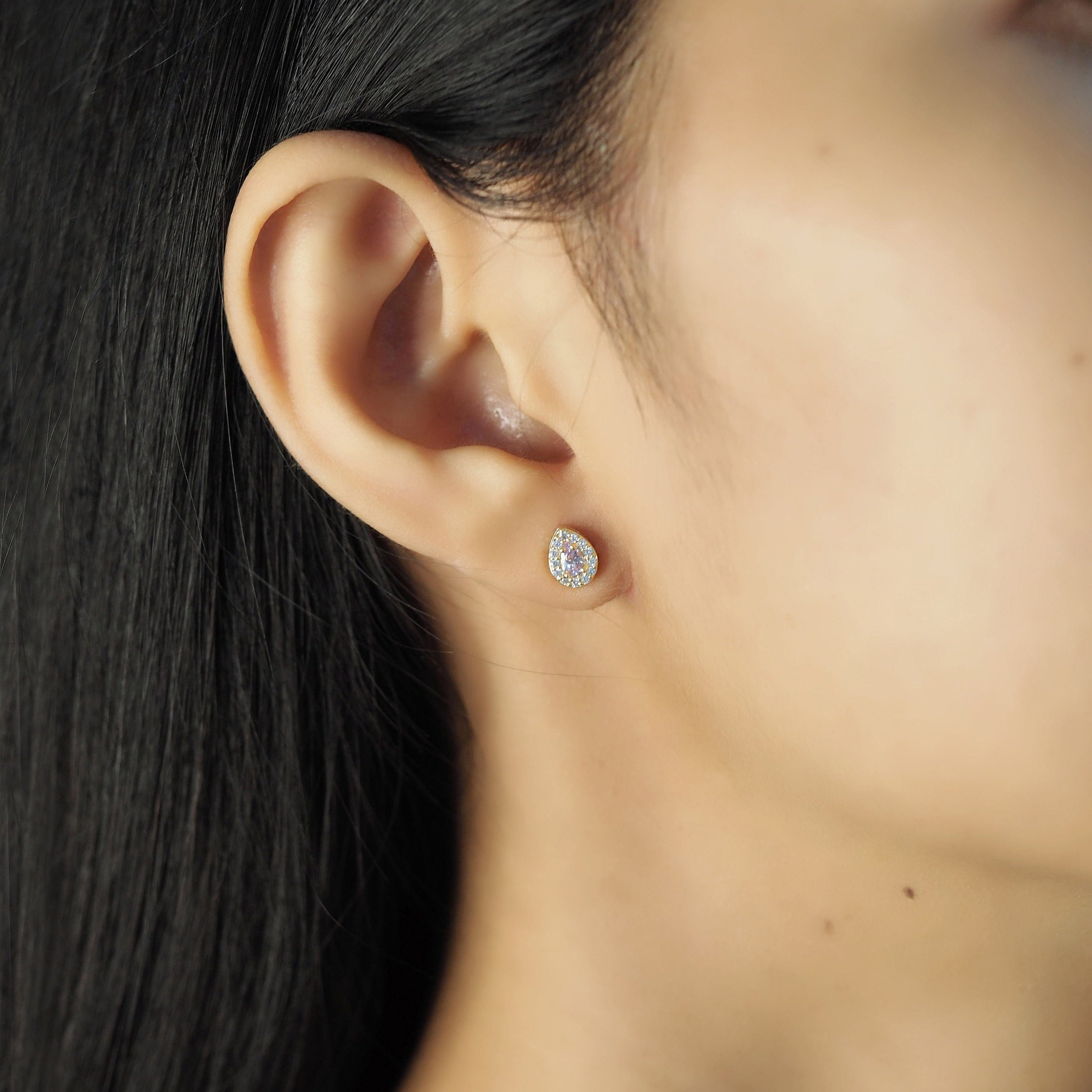 TAI JEWELRY Earrings Gold Teardrop CZ Studs