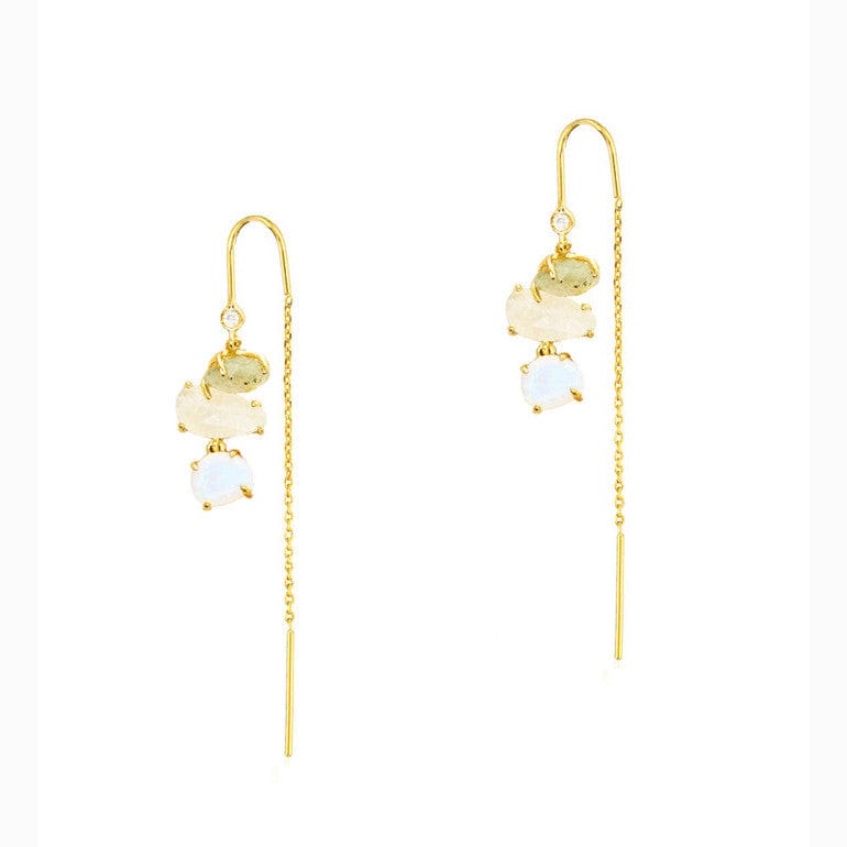 TAI JEWELRY Earrings Labradorite Mix Gold Three Stone Threader