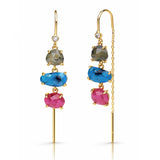 TAI JEWELRY Earrings Lilac/ Jade Gold Three Stone Threader