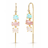 TAI JEWELRY Earrings Opal Pink Mix Gold Three Stone Threader