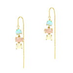 TAI JEWELRY Earrings Opal Pink Mix Gold Three Stone Threader