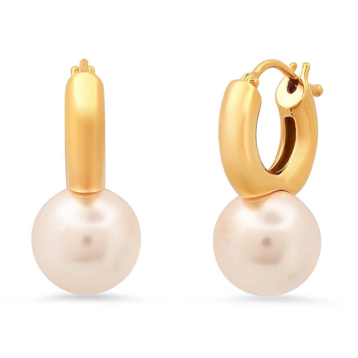 TAI JEWELRY Earrings Gold Vermeil Huggie with Large Pearl Charm