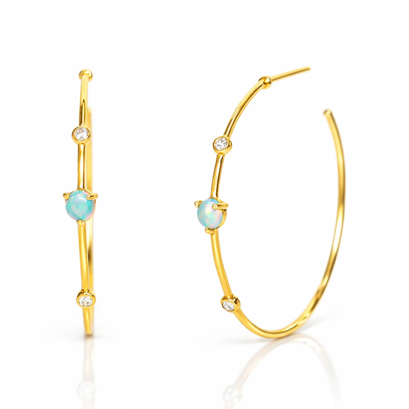 TAI JEWELRY Earrings Gold Vermeil Large Hoop With Opal And Cz Detailing