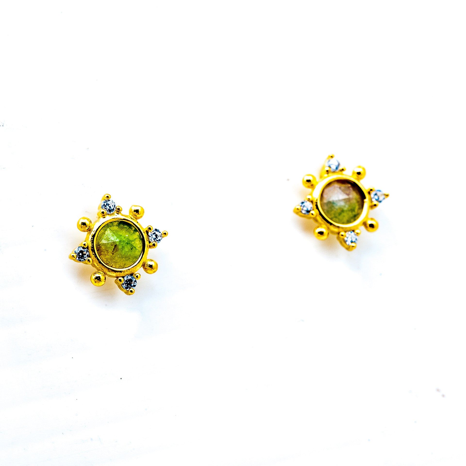 TAI JEWELRY Earrings Gold Vermeil Watermelon Medallion Tourmaline Studs