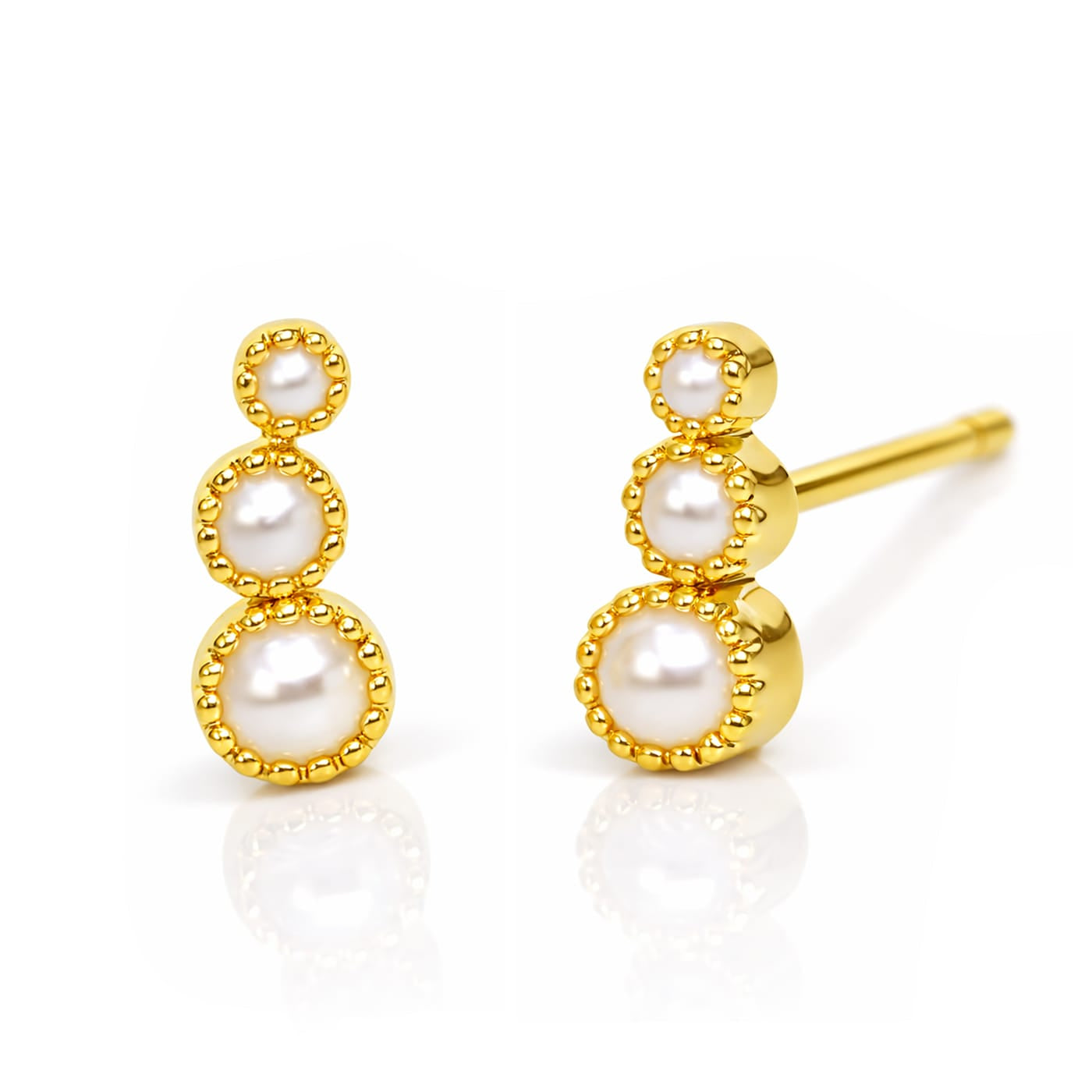 TAI JEWELRY Earrings PEARL Graduated Bezel Set Stone Post Earring