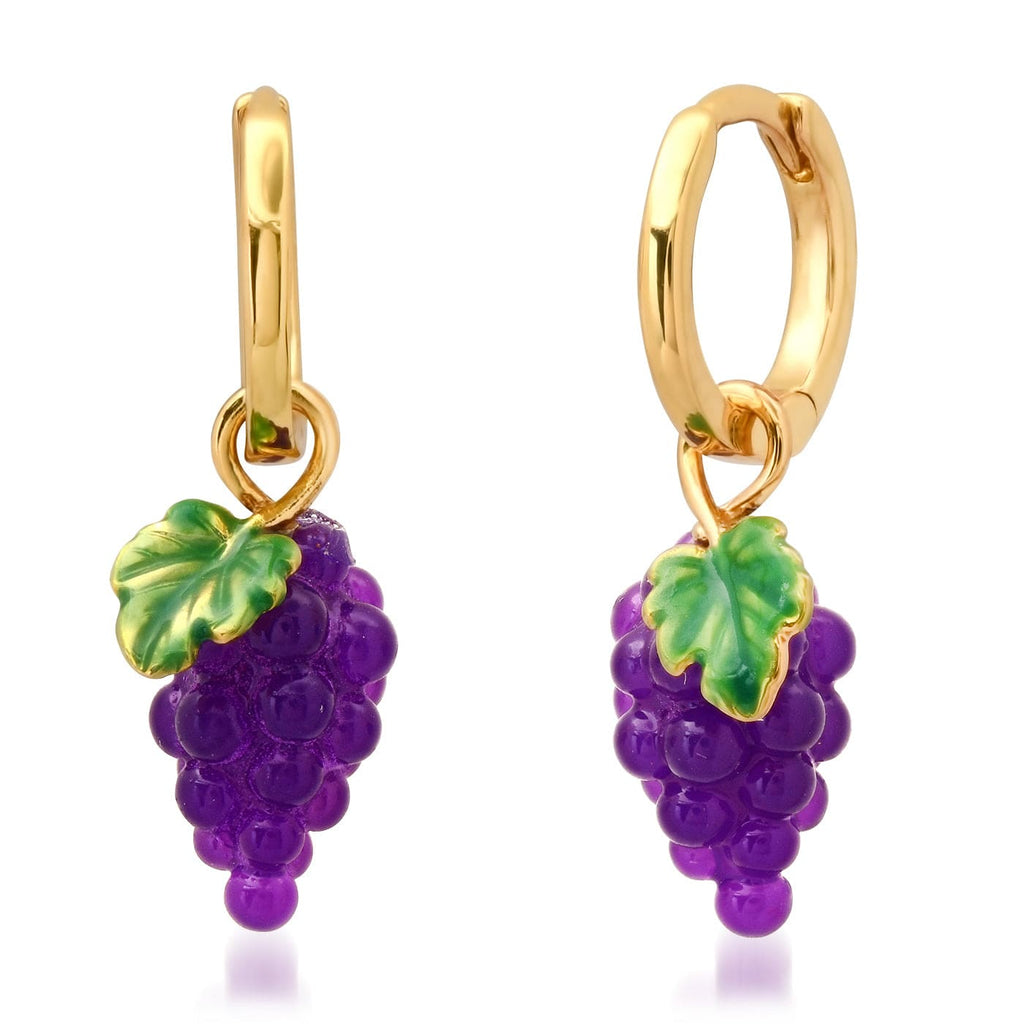 Boucles D'oreilles Clous Art Nouveau - Feuille Doré Avec Agate Violette - Modèle Unique Et Neuf