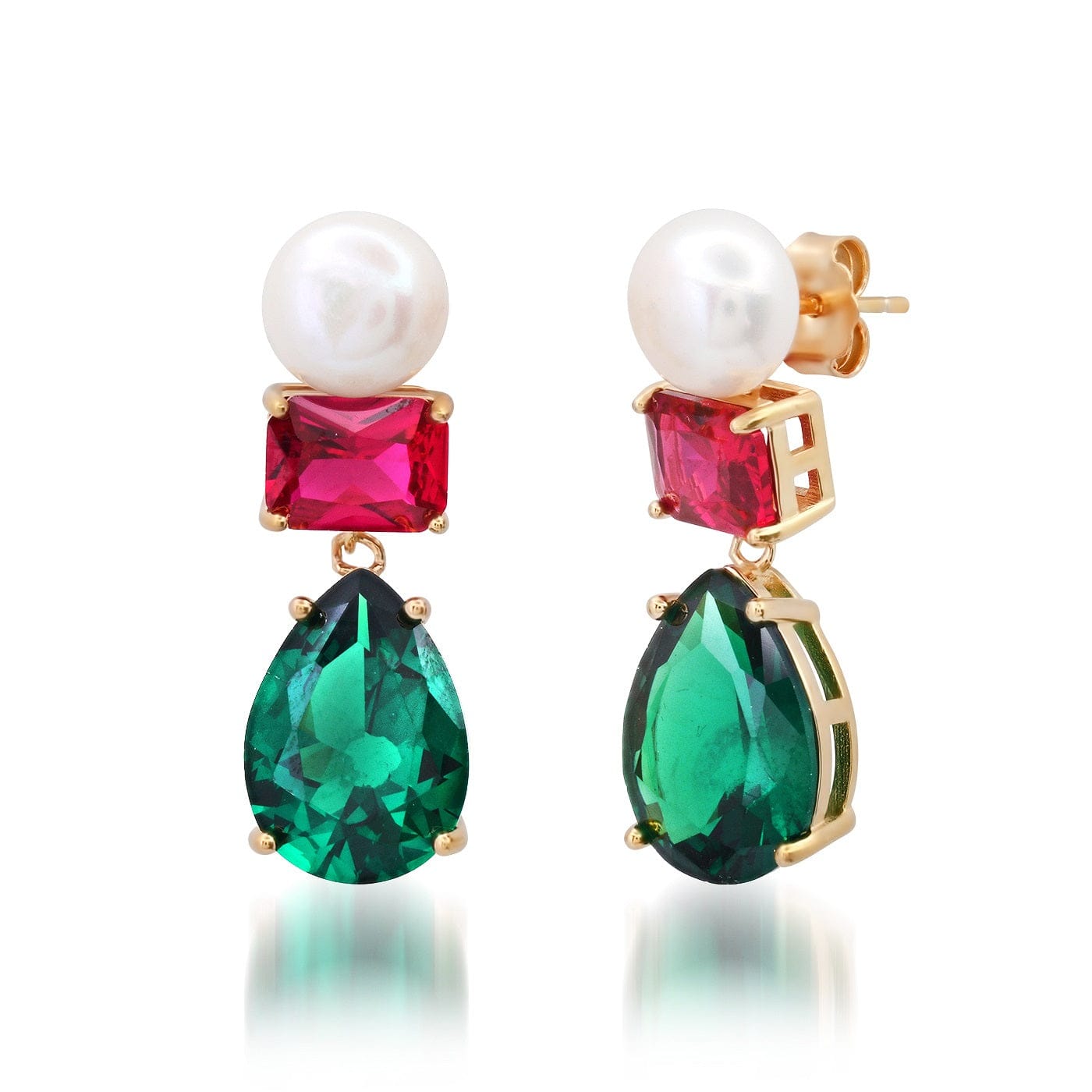 TAI JEWELRY Earrings Green Pear Stone and Pearl Drop Earrings