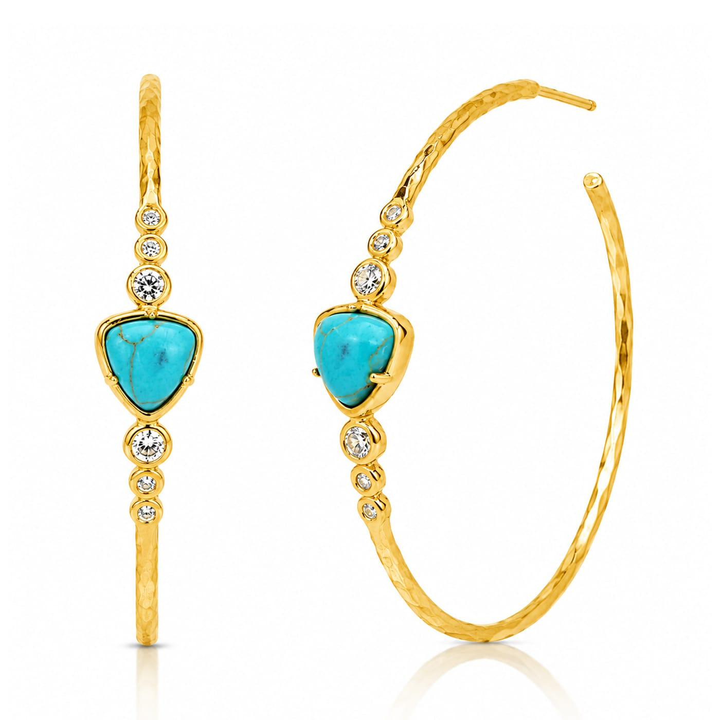 TAI JEWELRY Earrings GOLD Hand Hammered Turquoise Hoop