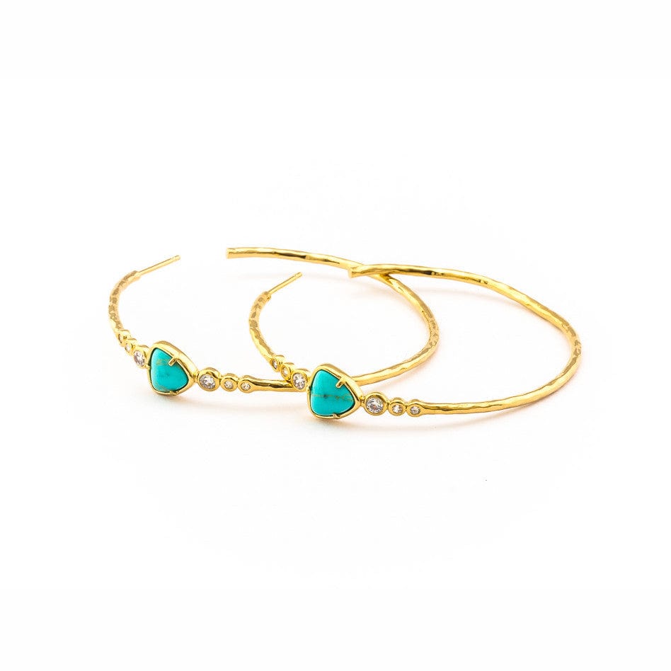 TAI JEWELRY Earrings GOLD Hand Hammered Turquoise Hoop