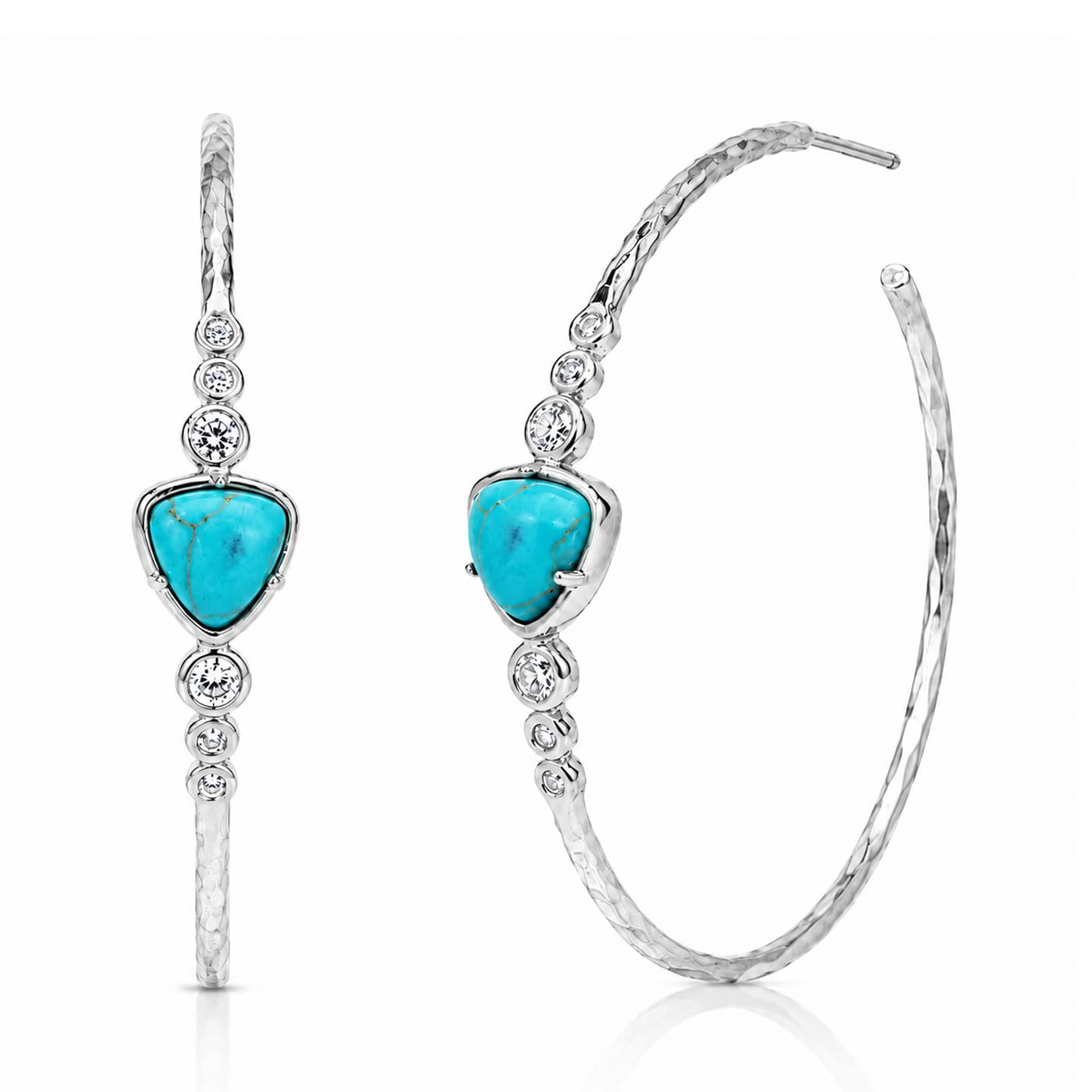 TAI JEWELRY Earrings SILVER Hand Hammered Turquoise Hoop