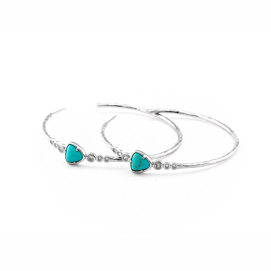 TAI JEWELRY Earrings SILVER Hand Hammered Turquoise Hoop