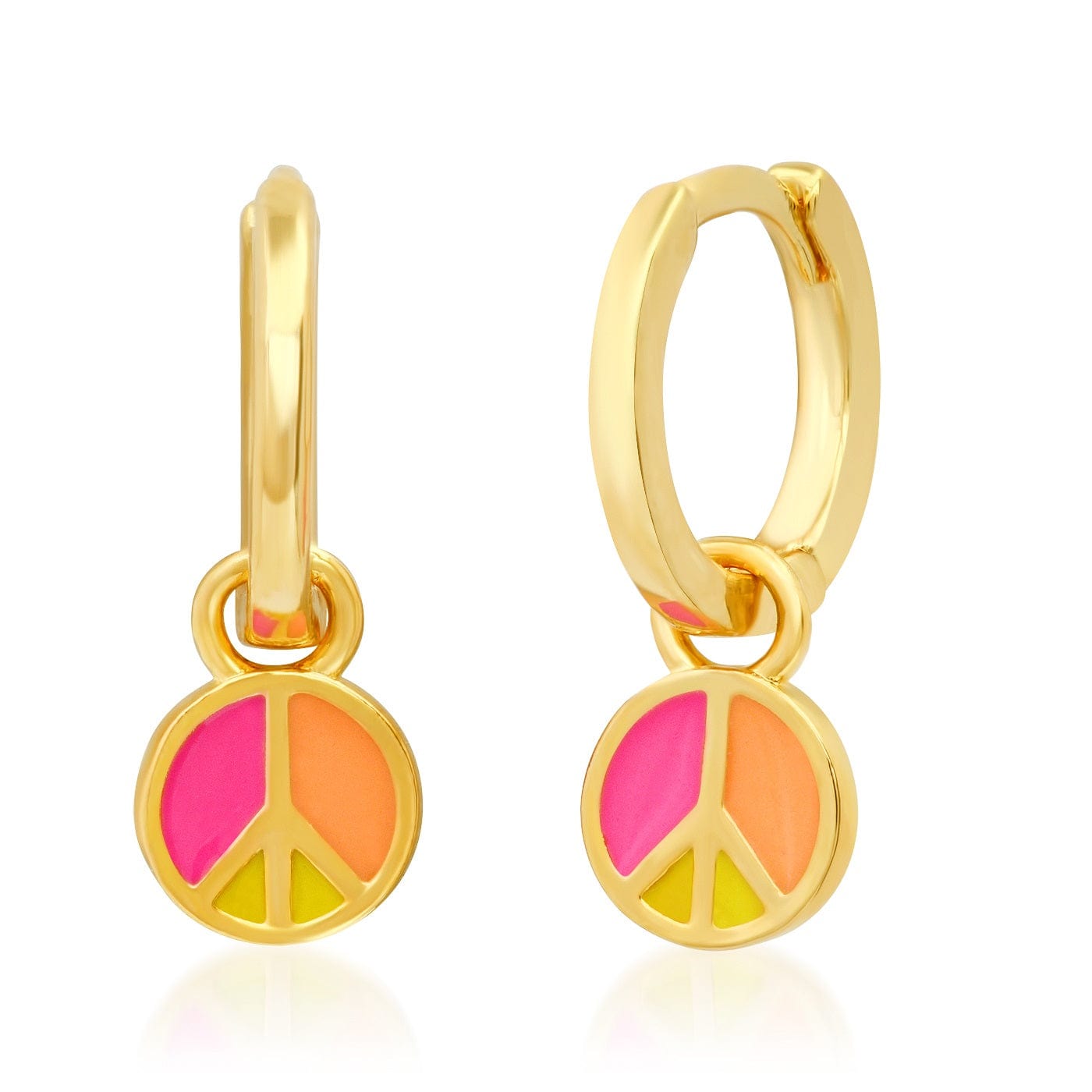 TAI JEWELRY Earrings Pink Mix Huggie with Enamel Peace Sign Charm