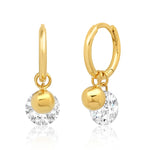 TAI JEWELRY Earrings Huggie With Gold Ball And Solitaire Floating Cz