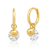 TAI JEWELRY Earrings Huggie With Gold Ball And Solitaire Floating Cz