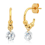 TAI JEWELRY Earrings Huggie With Multiple Gold Balls And Solitaire Floating Cz Charms