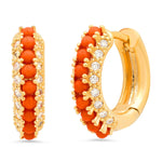TAI JEWELRY Earrings Orange Huggies Encrusted With Colored Stones And CZ Stones