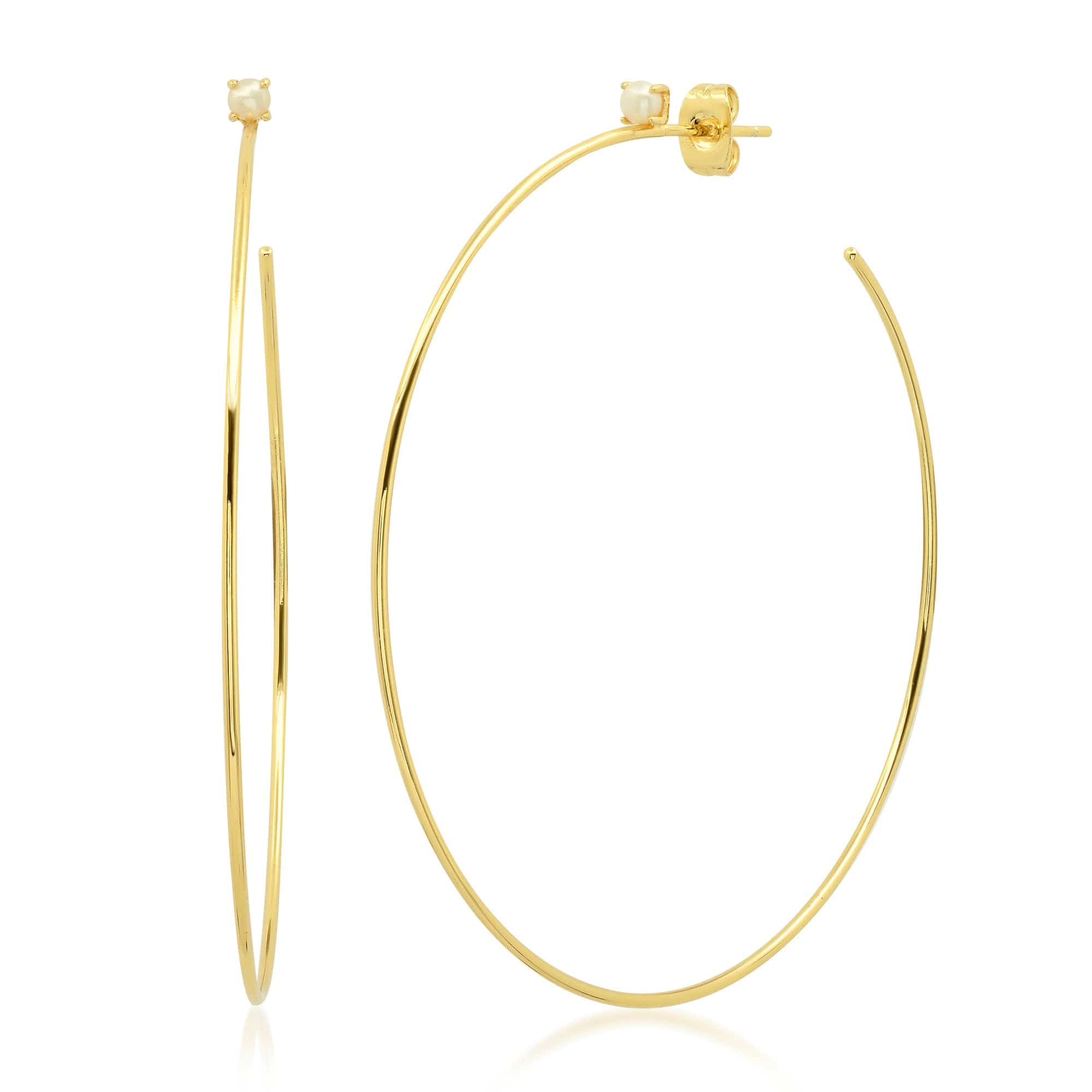 TAI JEWELRY Earrings Large Gold Hoop With Pearl Stud