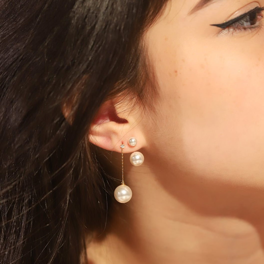 TAI JEWELRY Earrings Large Pearl And CZ Linear Chain Earrings