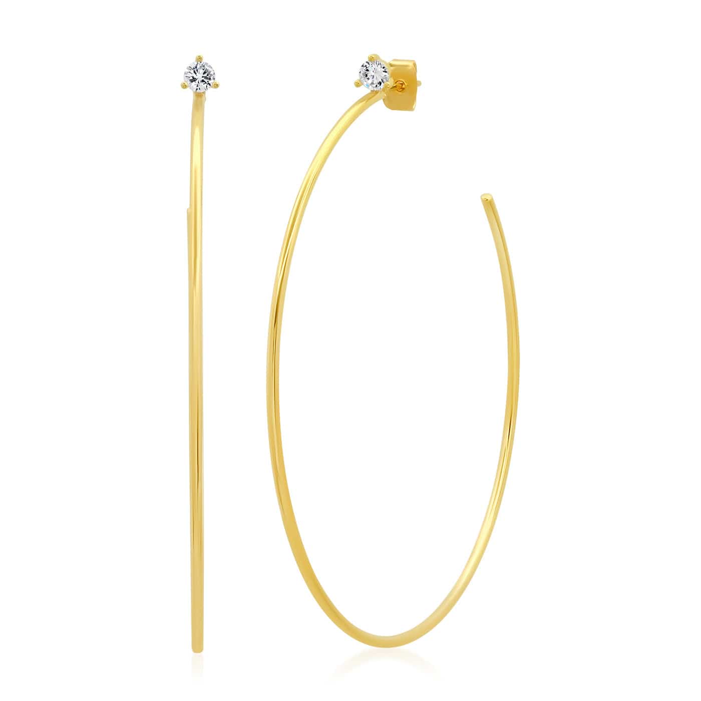 TAI JEWELRY Earrings Large Thin Gold Hoops With Cz Accent