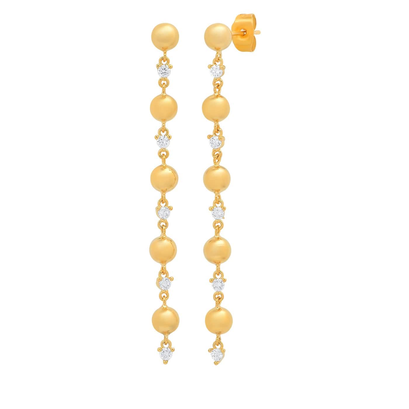 TAI JEWELRY Earrings Linear Alternating Gold Ball And Cz Drop Earring