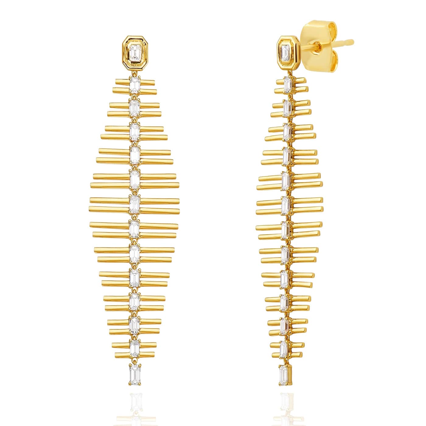 TAI JEWELRY | Long Gold Baguette Drop Earrings | Earrings |