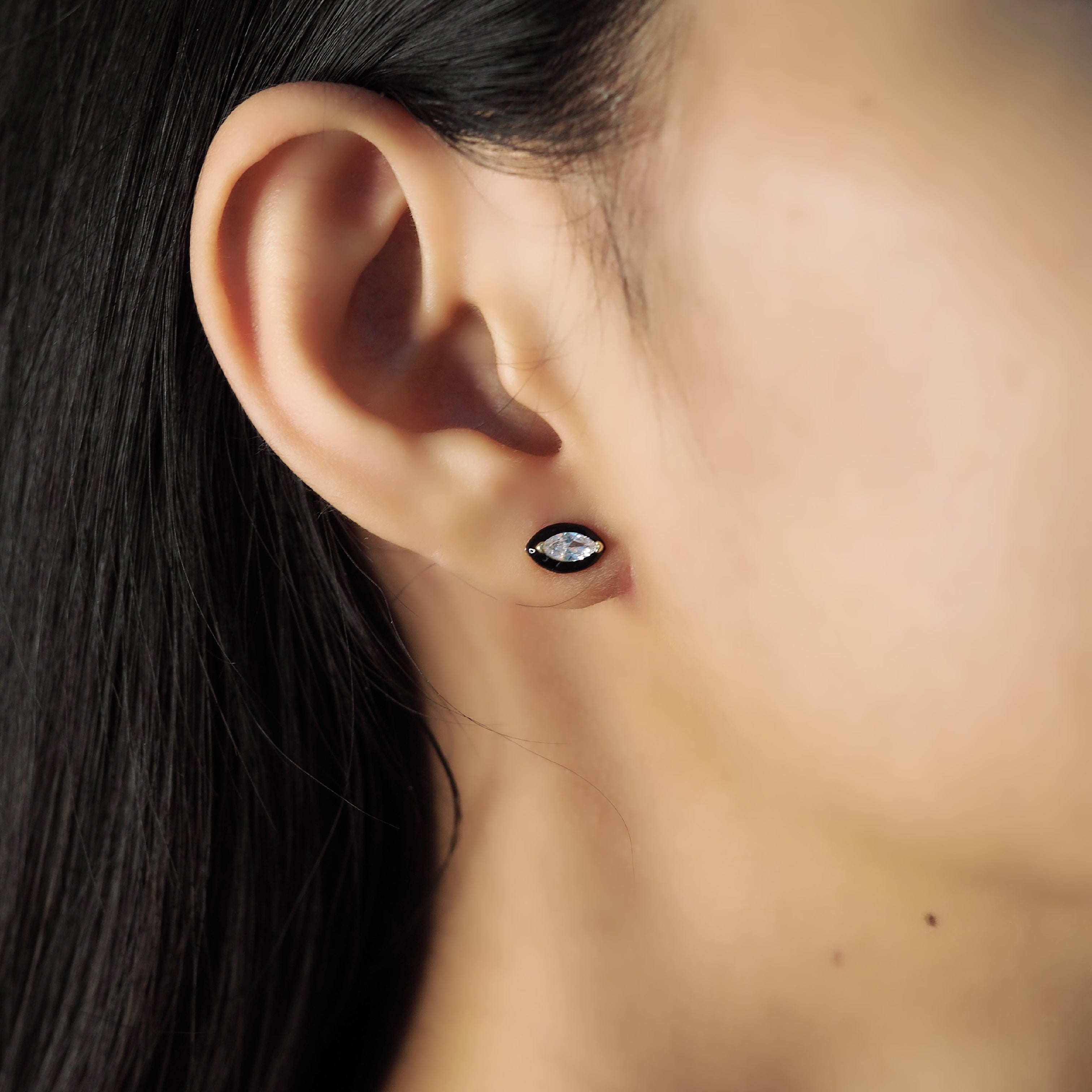 TAI JEWELRY | Marquis CZ Studs With Enamel Bezel | Earrings |