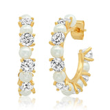 TAI JEWELRY Earrings Medium Pearl And Cz Gold Hoops