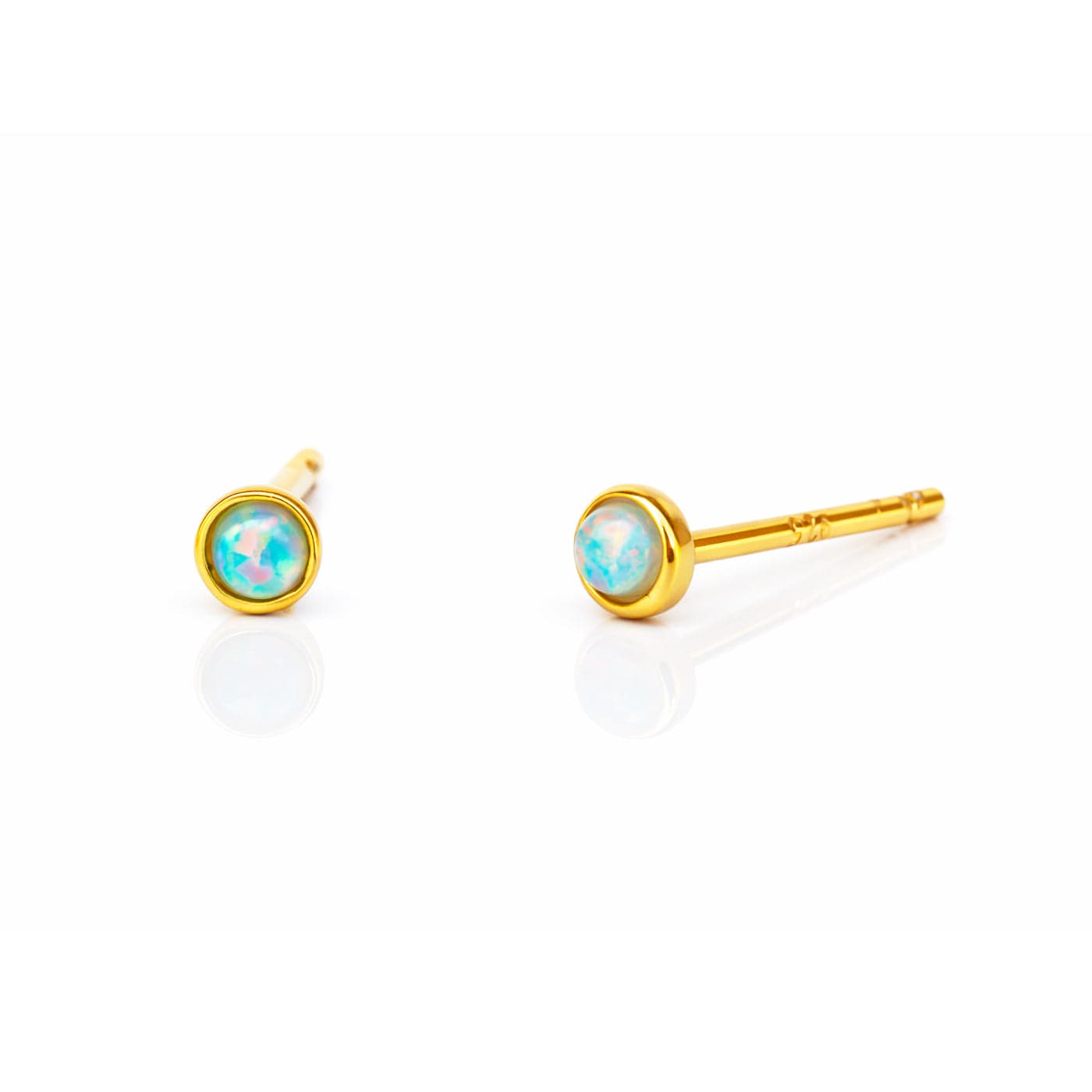 TAI JEWELRY Earrings Gold Mini Bezel Set Opal Studs