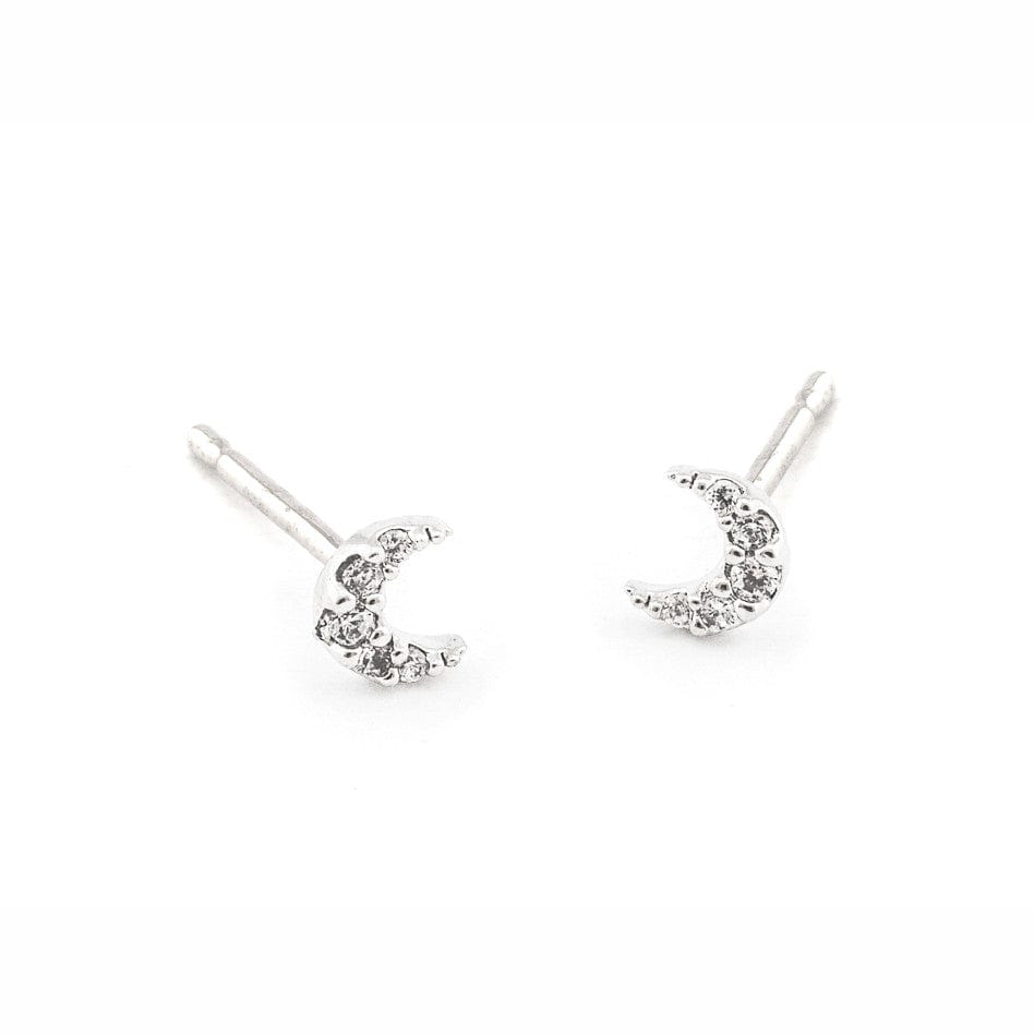 TAI JEWELRY Earrings SILVER Mini Pave Moon Earrings