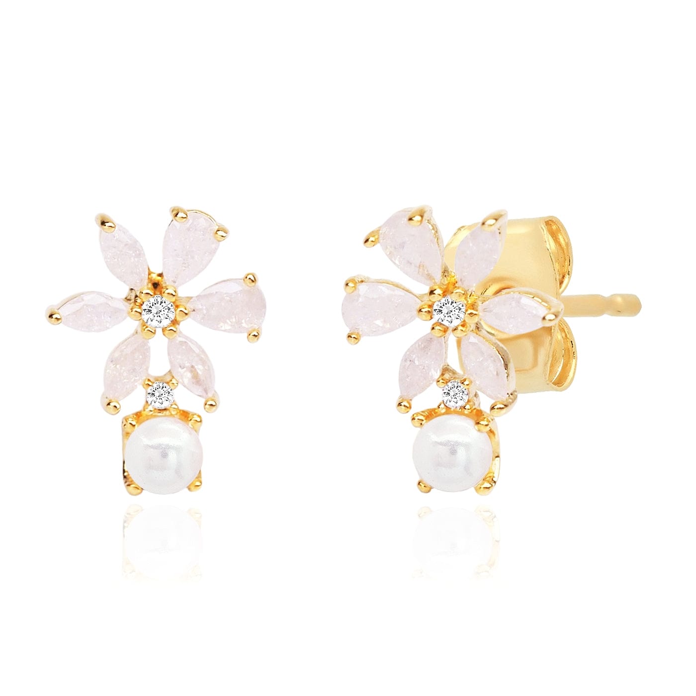 TAI JEWELRY Earrings Mini Pearl & CZ Flower Studs