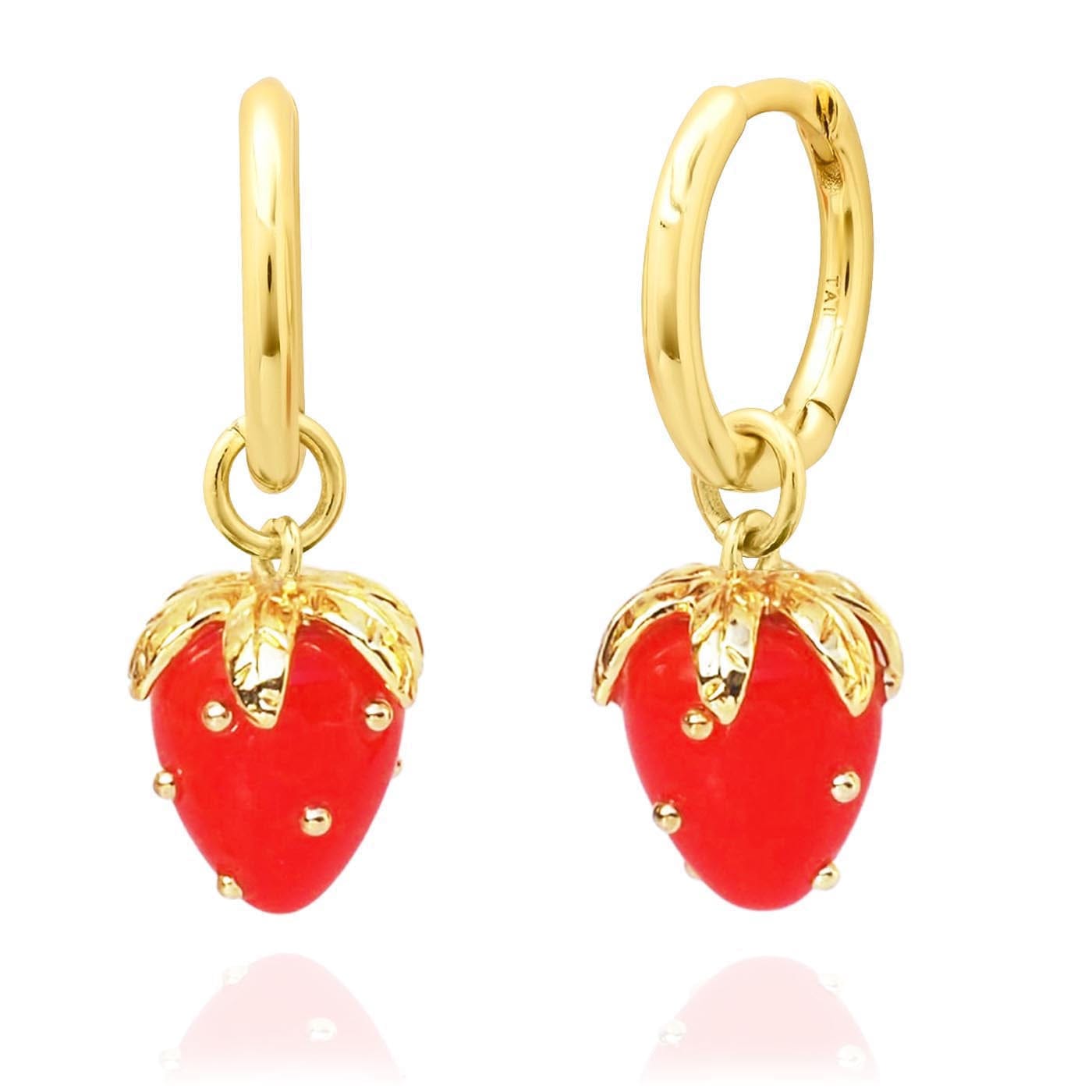 TAI JEWELRY Earrings Mini Strawberry Charm Huggie