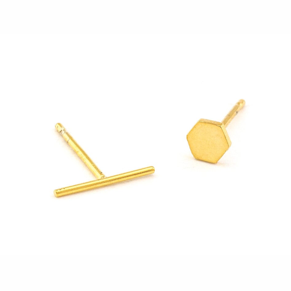 TAI JEWELRY Earrings Gold Mismatched Hexagon Stick Studs