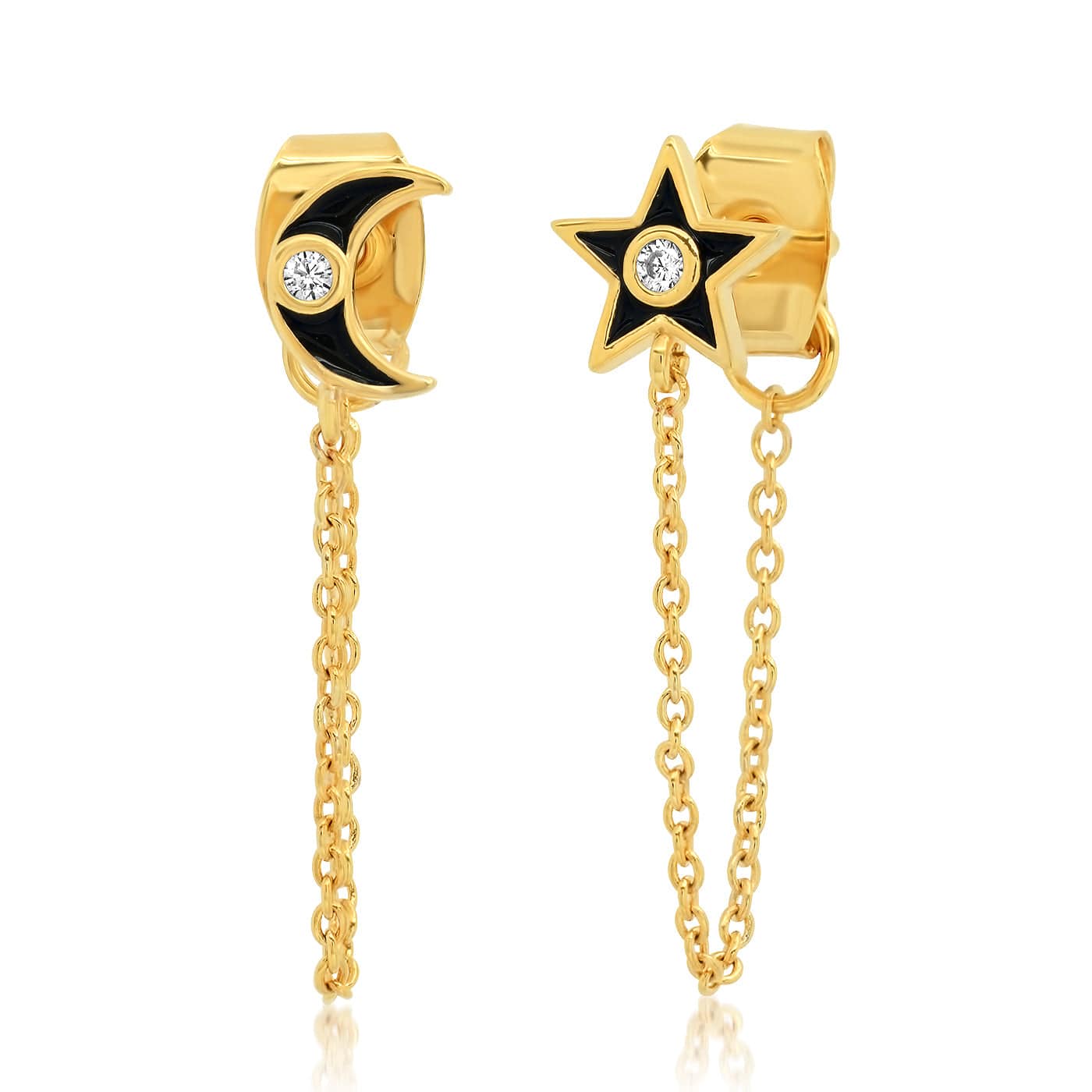 TAI JEWELRY Earrings Black Moon And Star Chain Earrings