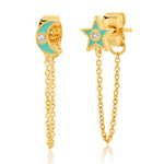 TAI JEWELRY Earrings Turquoise Moon And Star Chain Earrings
