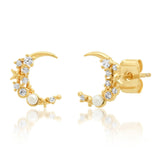 TAI JEWELRY Earrings Moon And Star Pearl And CZ Studs