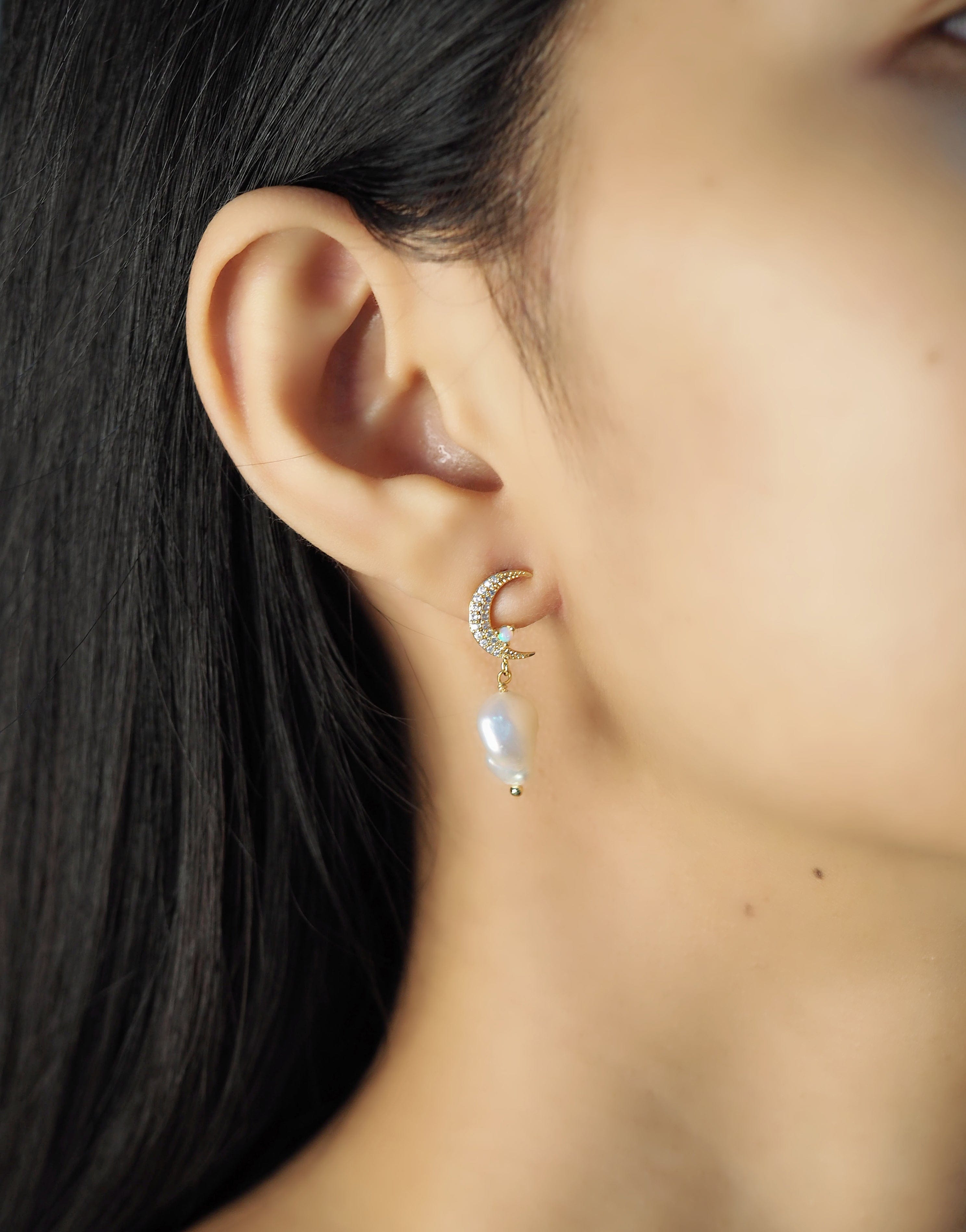 TAI JEWELRY Earrings Moon And Star Pearl Drop Earrings