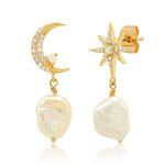 TAI JEWELRY Earrings Moon And Star Pearl Drop Earrings