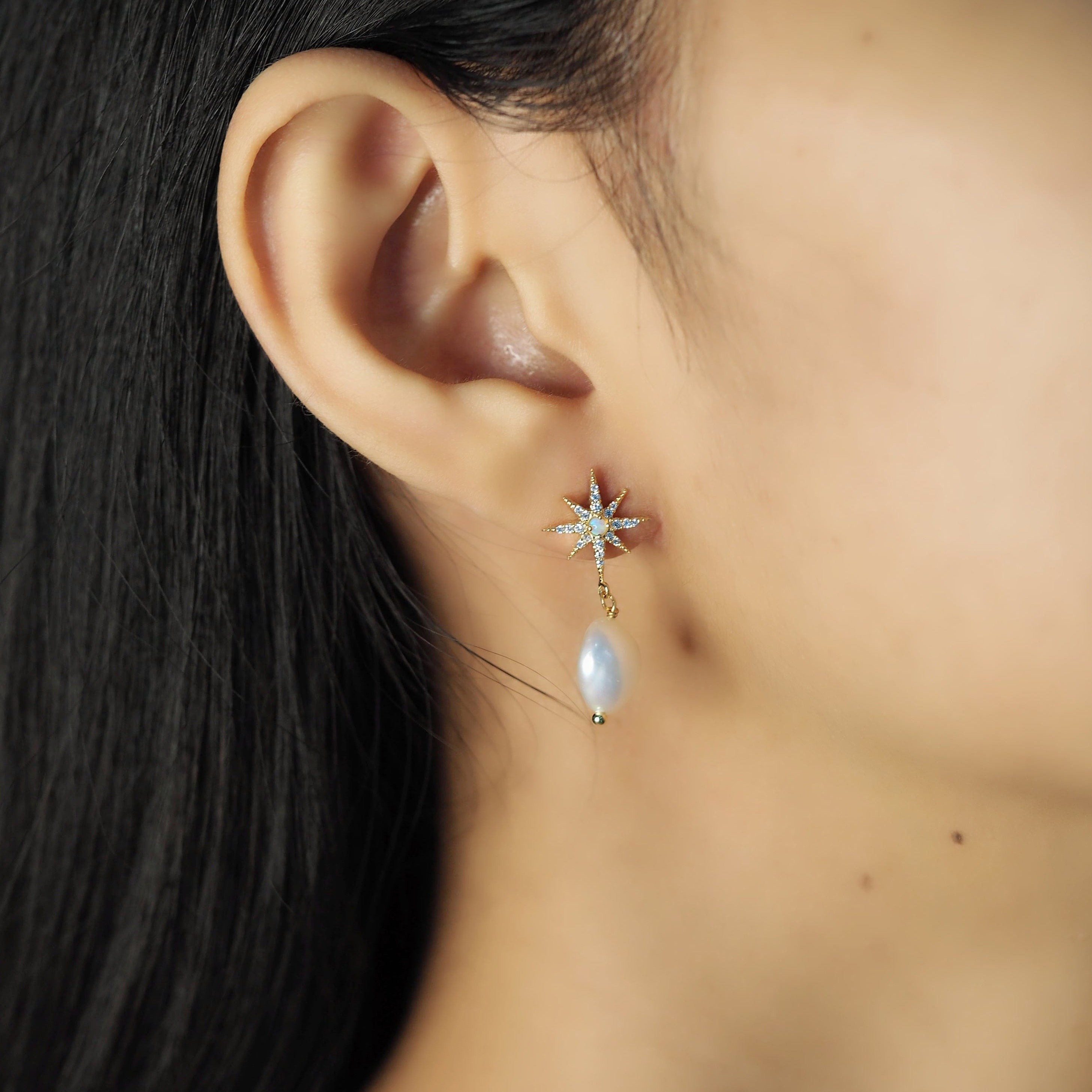 TAI JEWELRY Earrings Moon And Star Pearl Drop Earrings